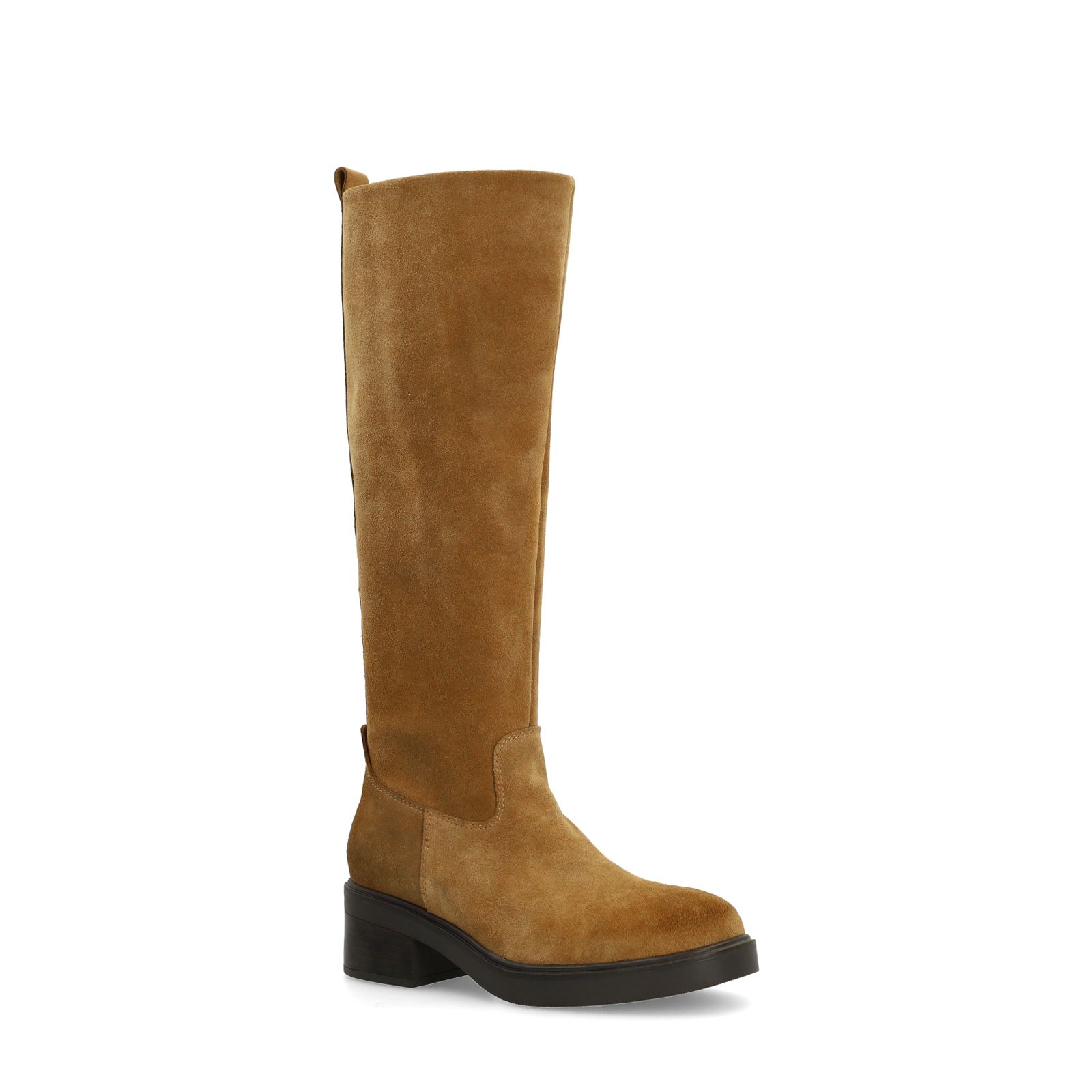 Beigefarbene Veloursleder-Stiefel