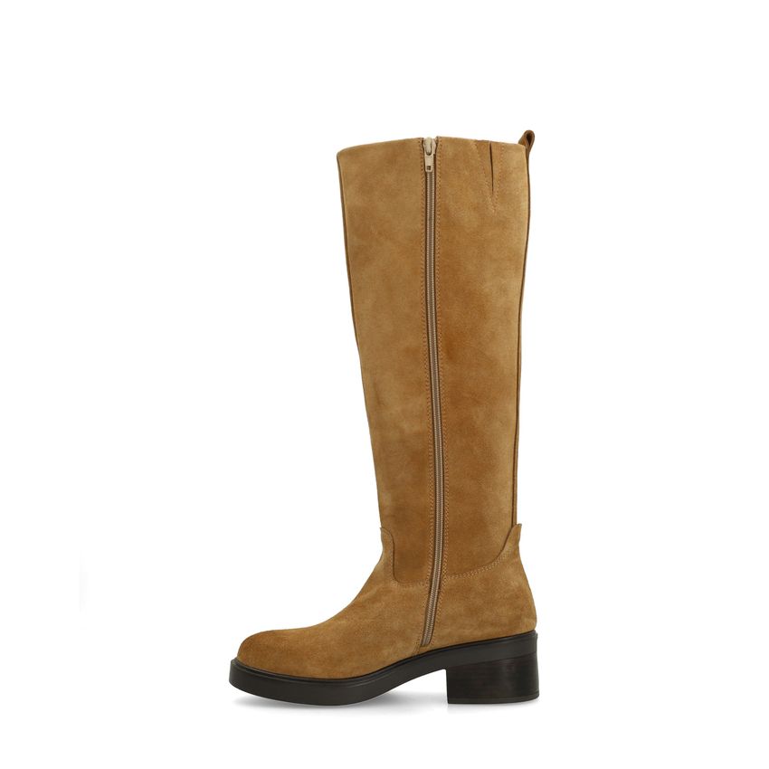Beigefarbene Veloursleder-Stiefel