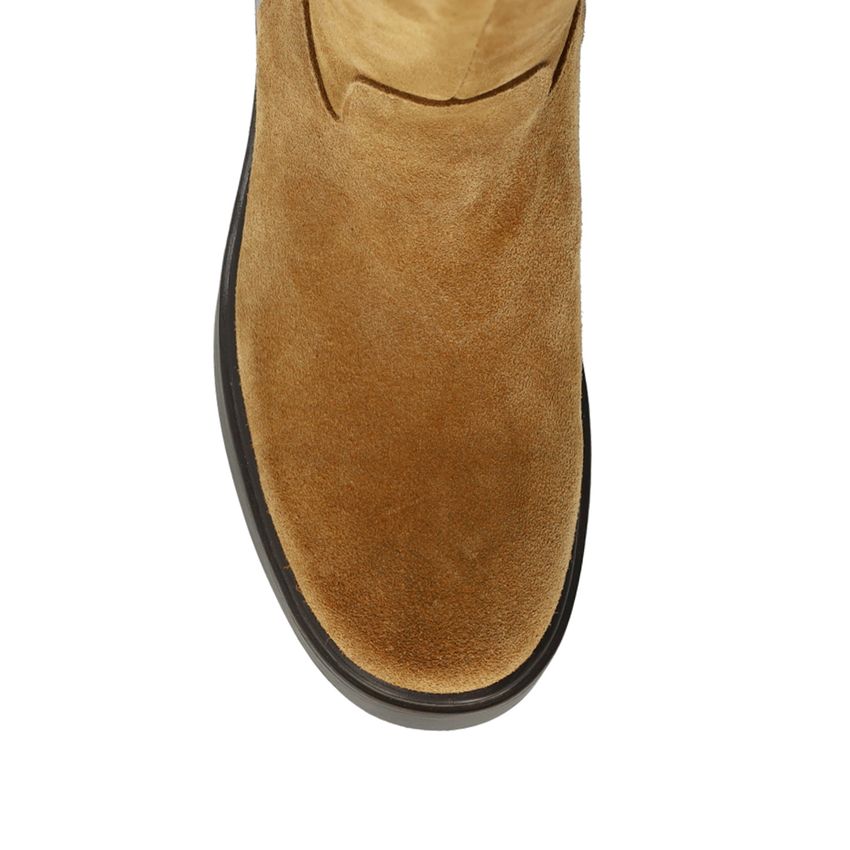 Beigefarbene Veloursleder-Stiefel