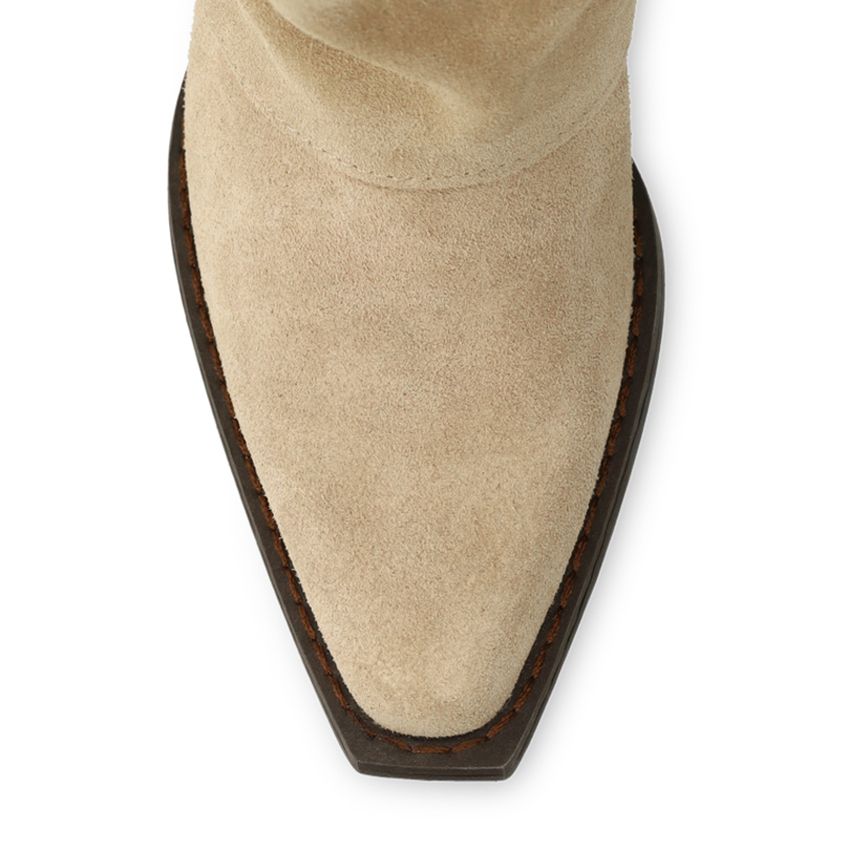 Beigefarbene Velourslederstiefel mit Fransen