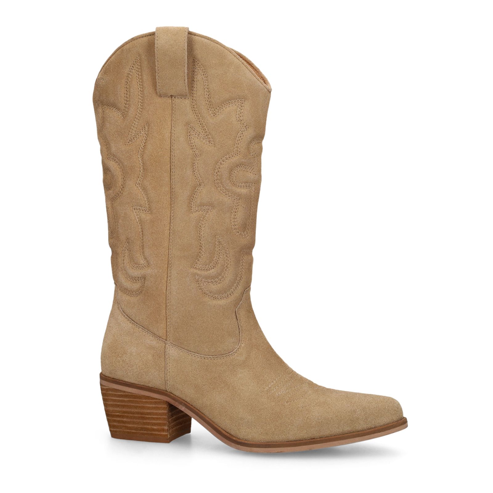 Beigefarbene Cowboystiefel aus Veloursleder