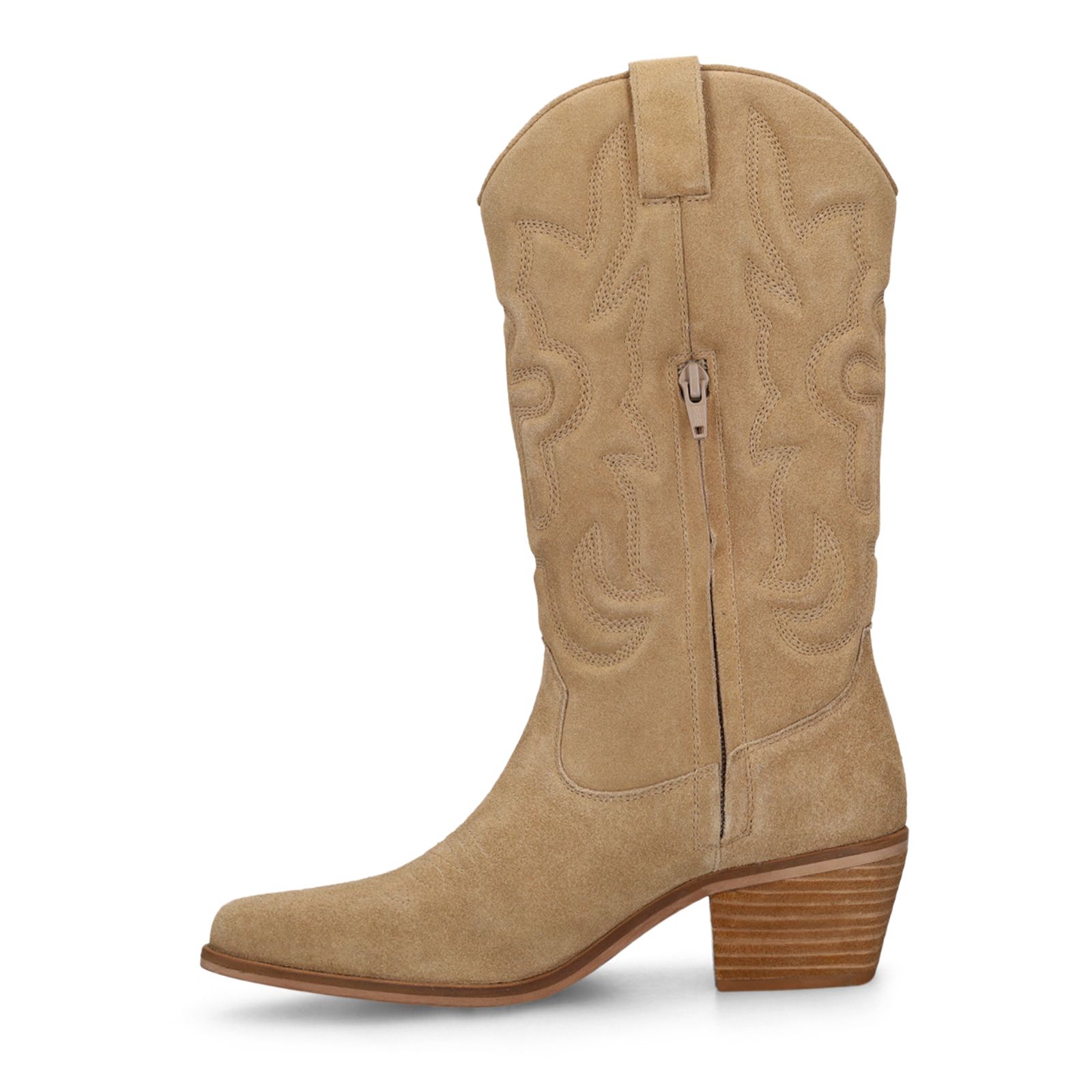 Beigefarbene Cowboystiefel aus Veloursleder