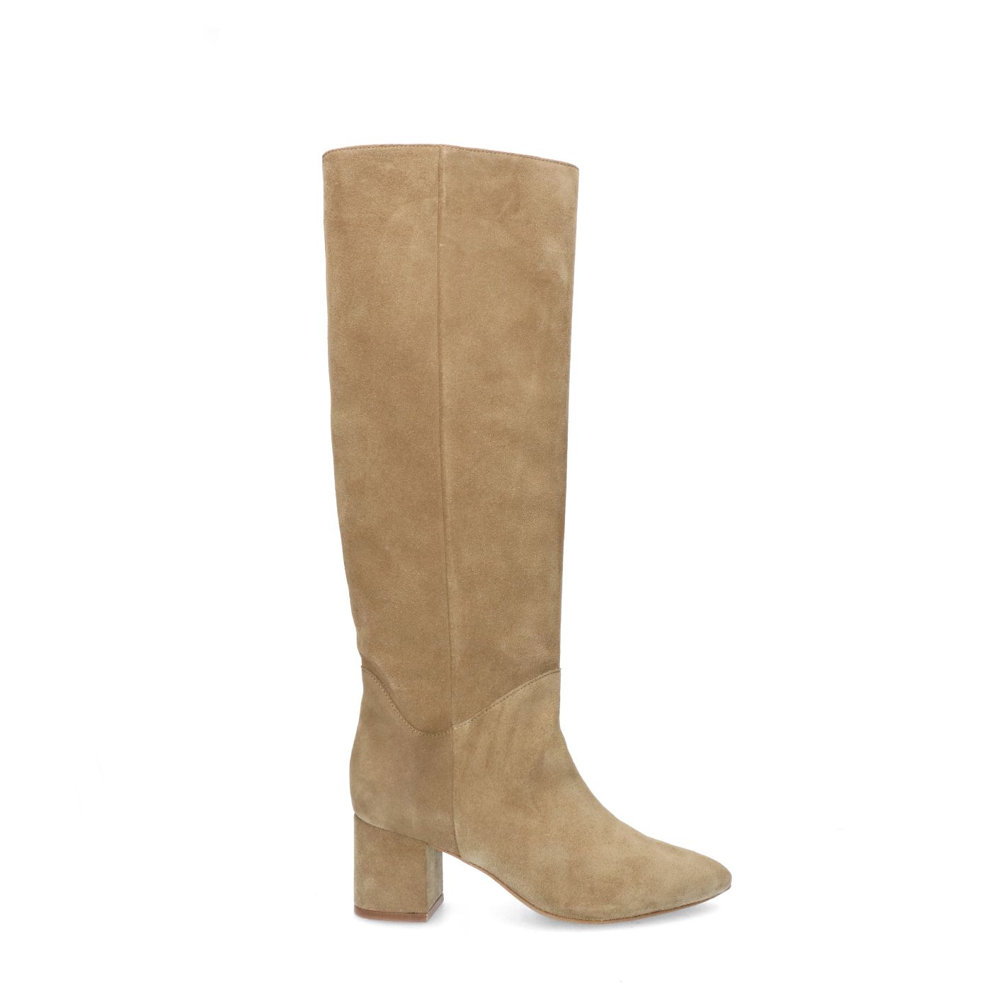 Beigefarbene Veloursleder-Stiefel mit Absatz