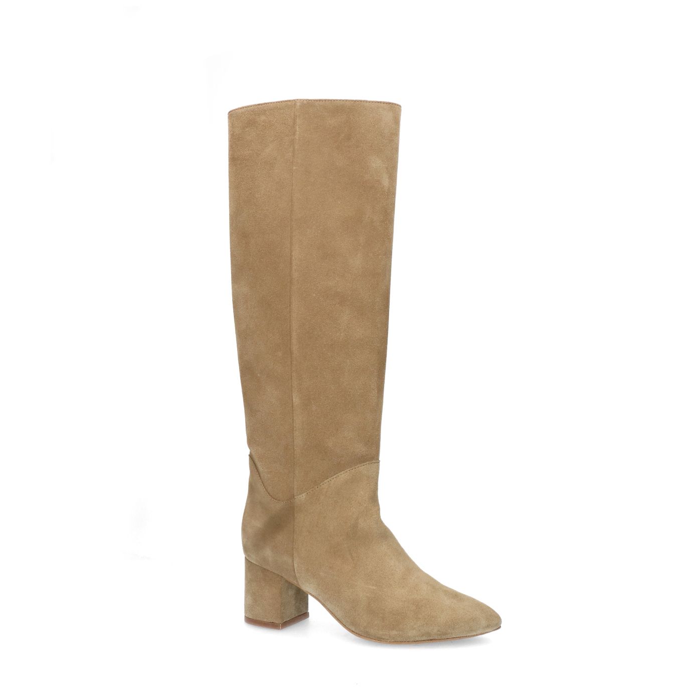 Beigefarbene Veloursleder-Stiefel mit Absatz