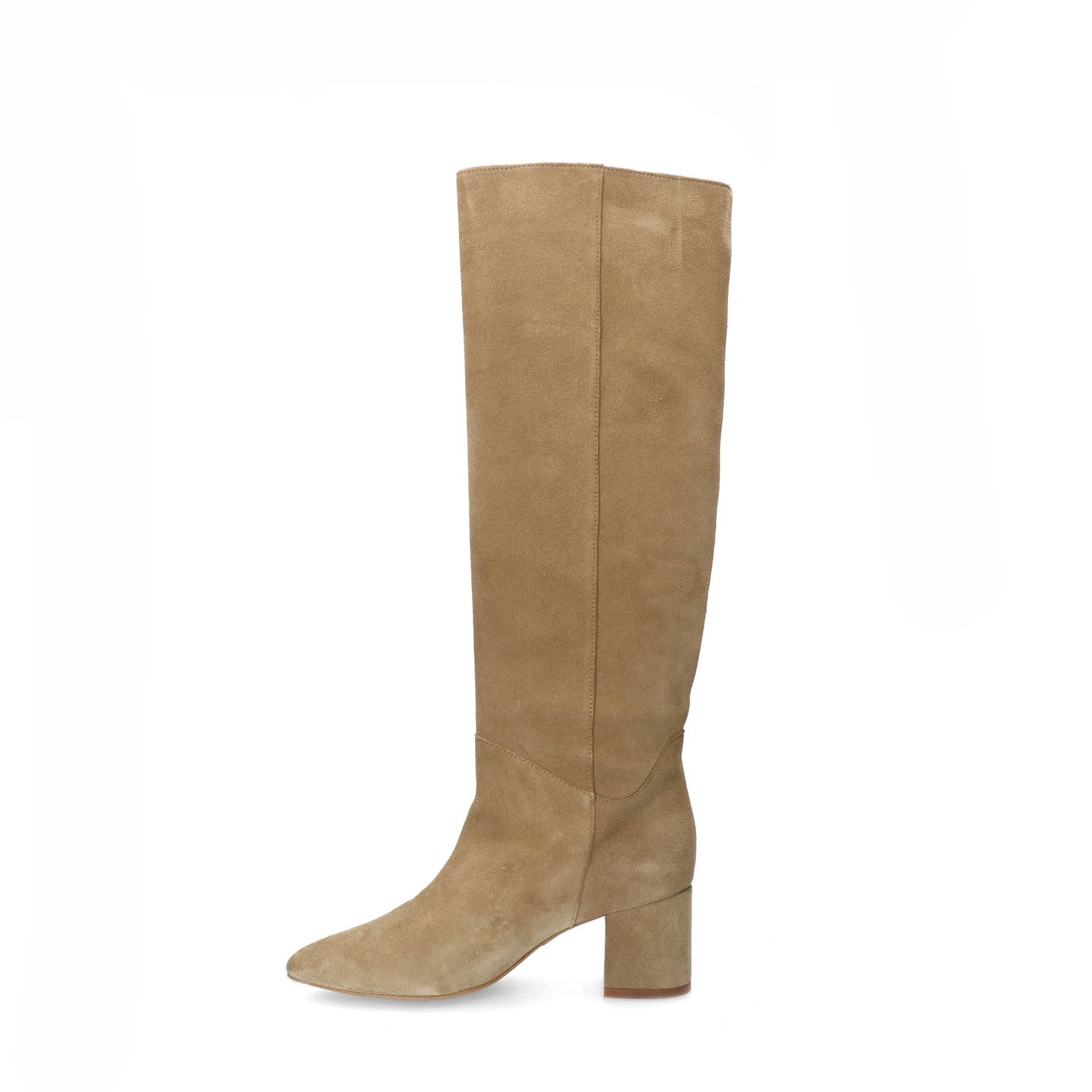 Beigefarbene Veloursleder-Stiefel mit Absatz
