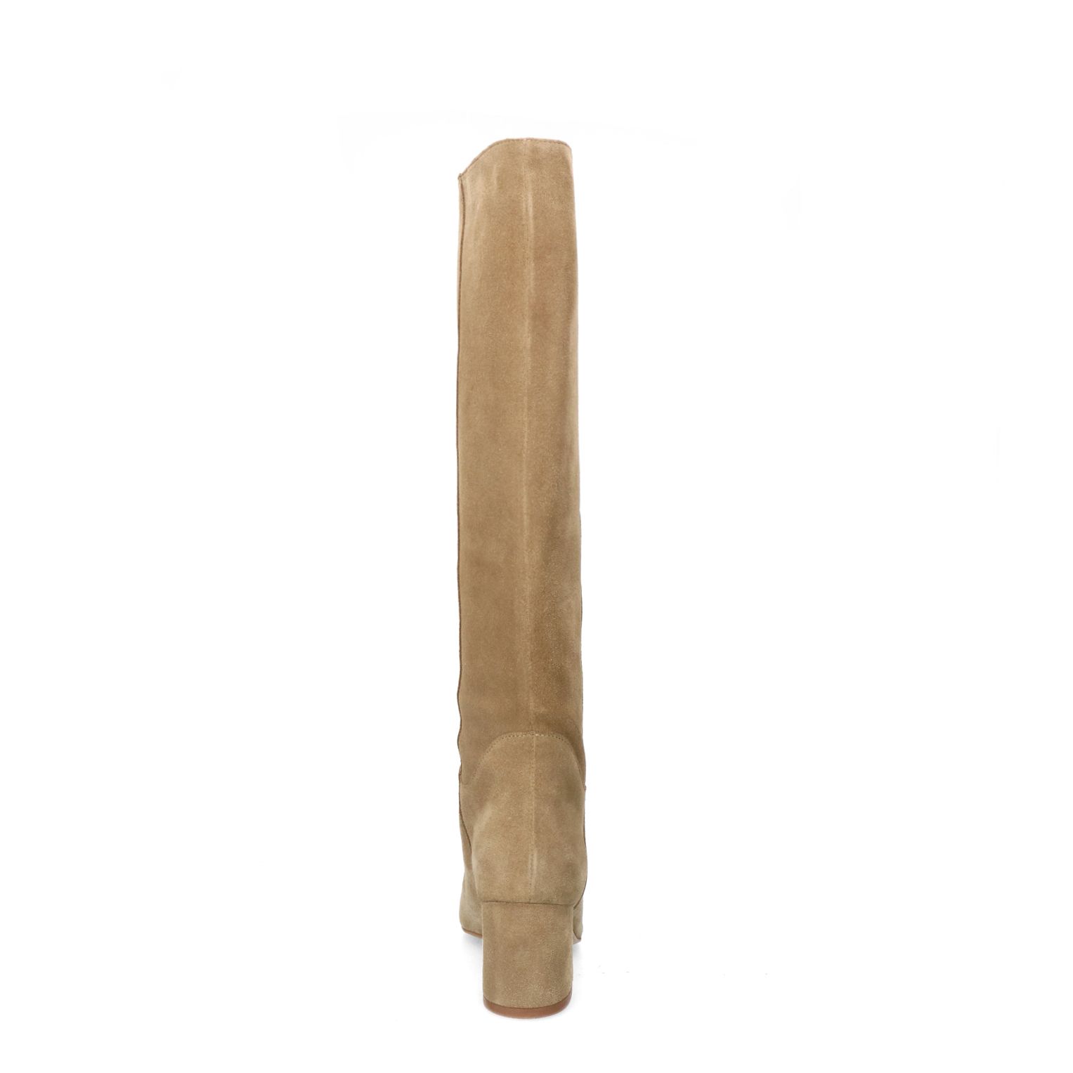 Beigefarbene Veloursleder-Stiefel mit Absatz