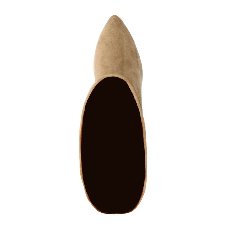 Beigefarbene Veloursleder-Stiefel mit Absatz