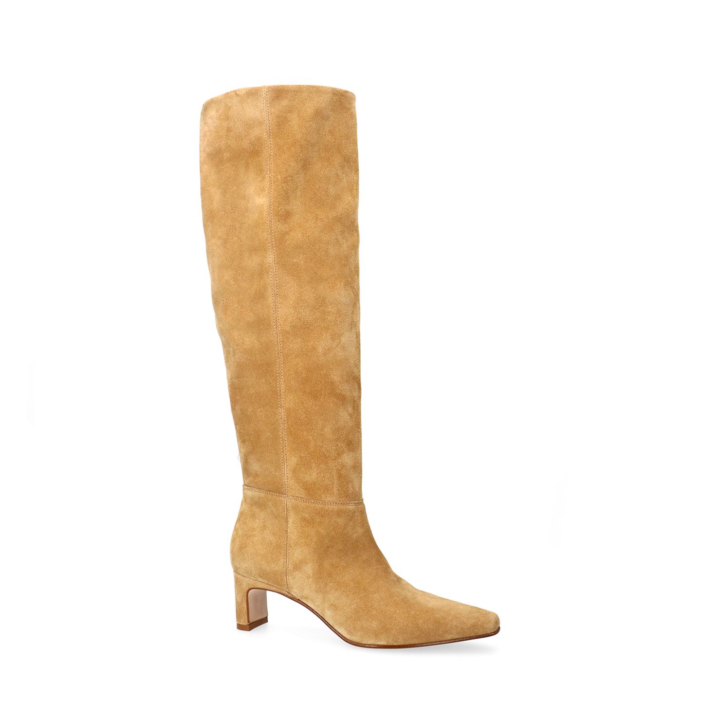 Beigefarbene Veloursleder-Stiefel mit Absatz