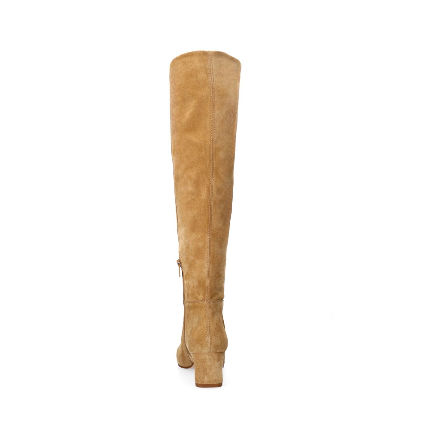 Beigefarbene Veloursleder-Stiefel mit Absatz