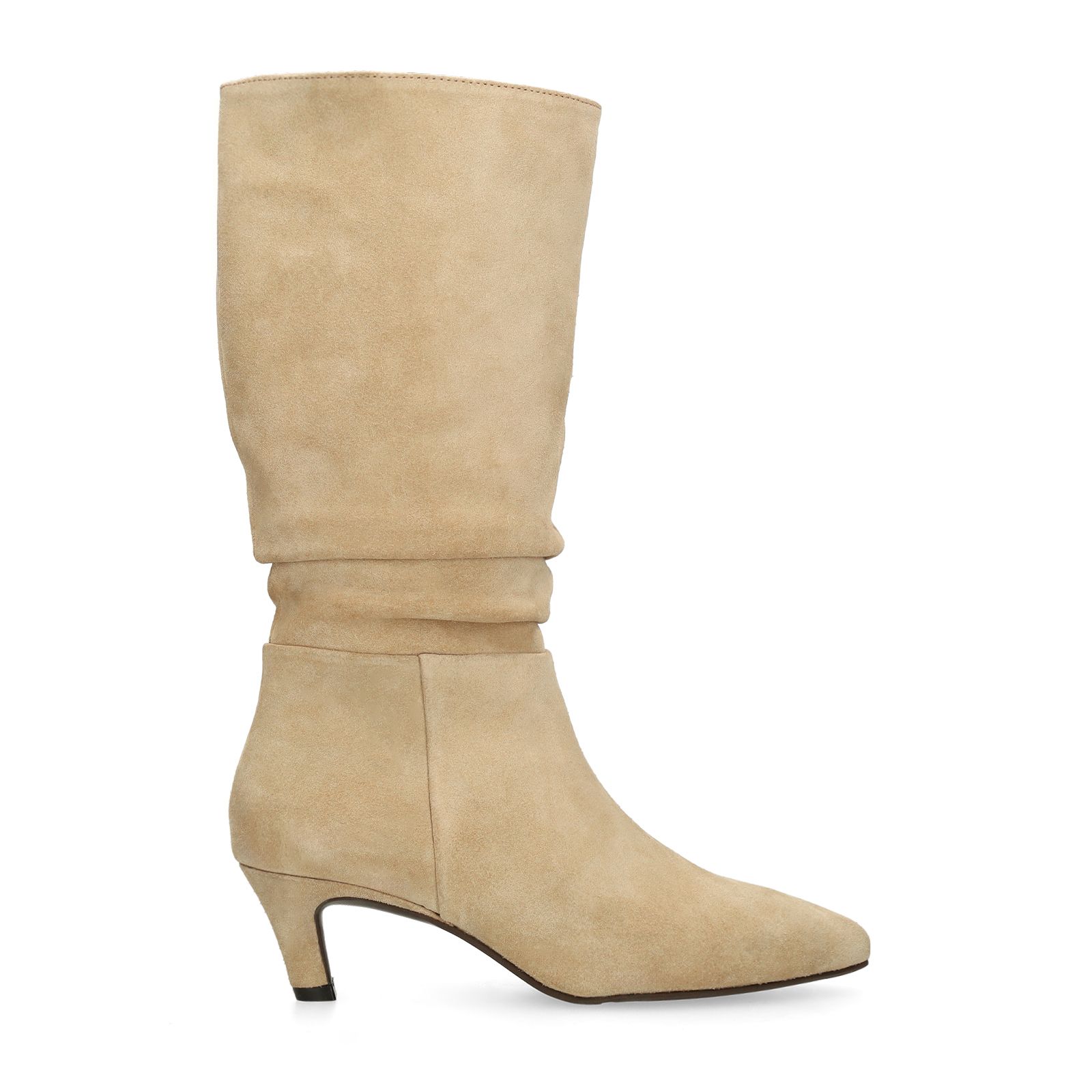 Beigefarbene Veloursleder-Stiefel