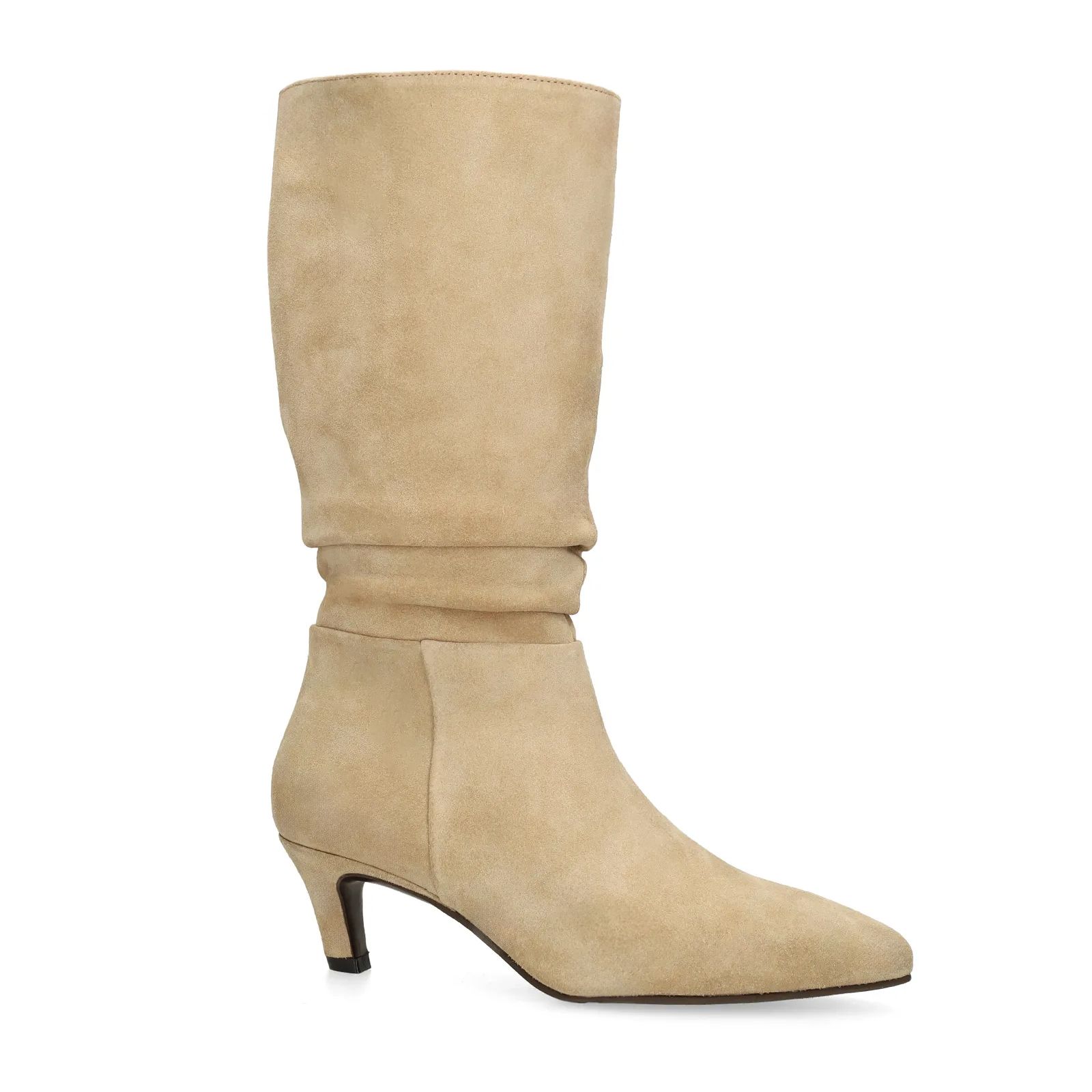 Beigefarbene Veloursleder-Stiefel