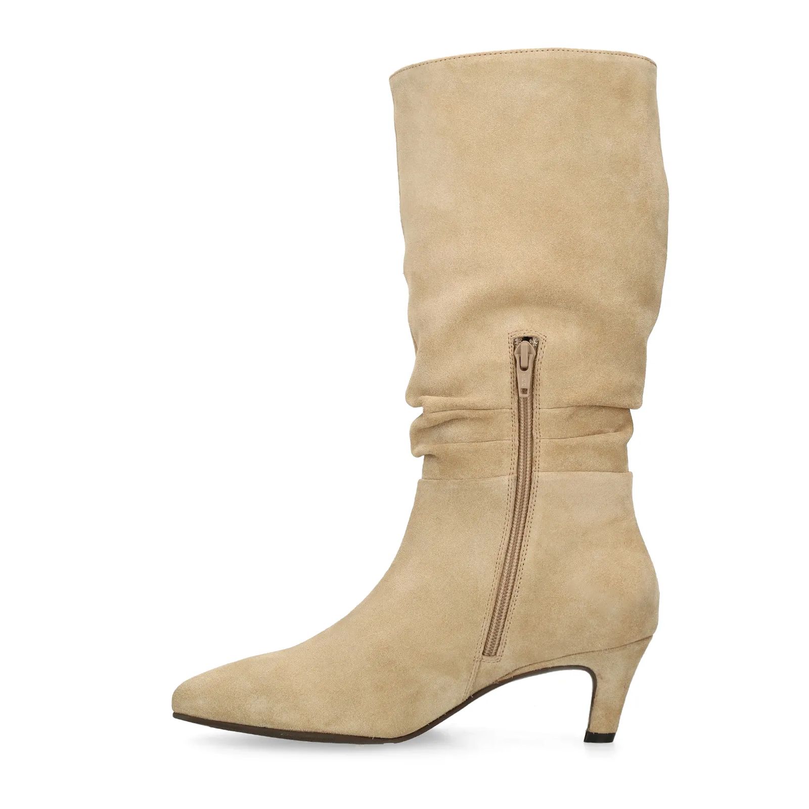 Beigefarbene Veloursleder-Stiefel