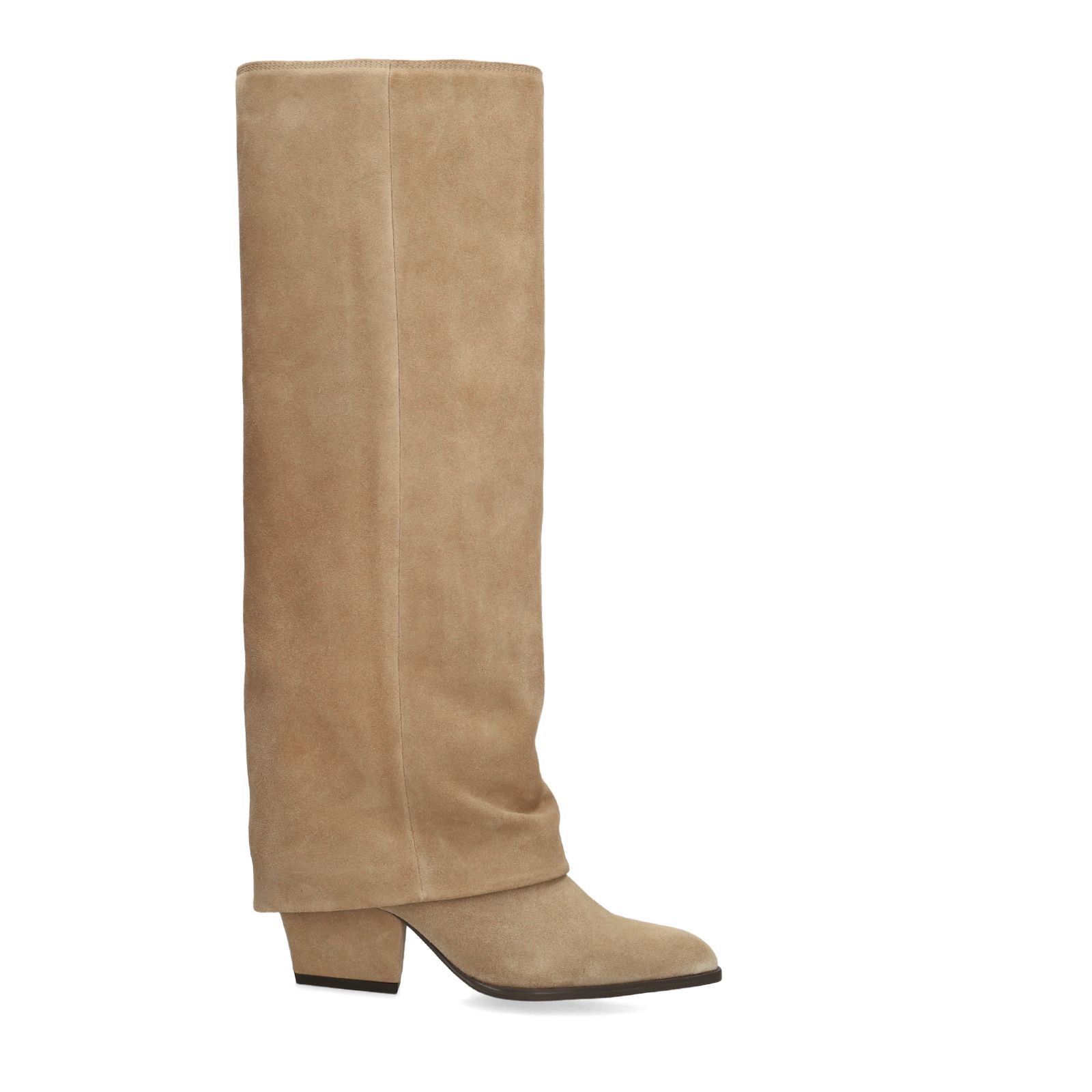 Beige suède hoge laarzen met flap