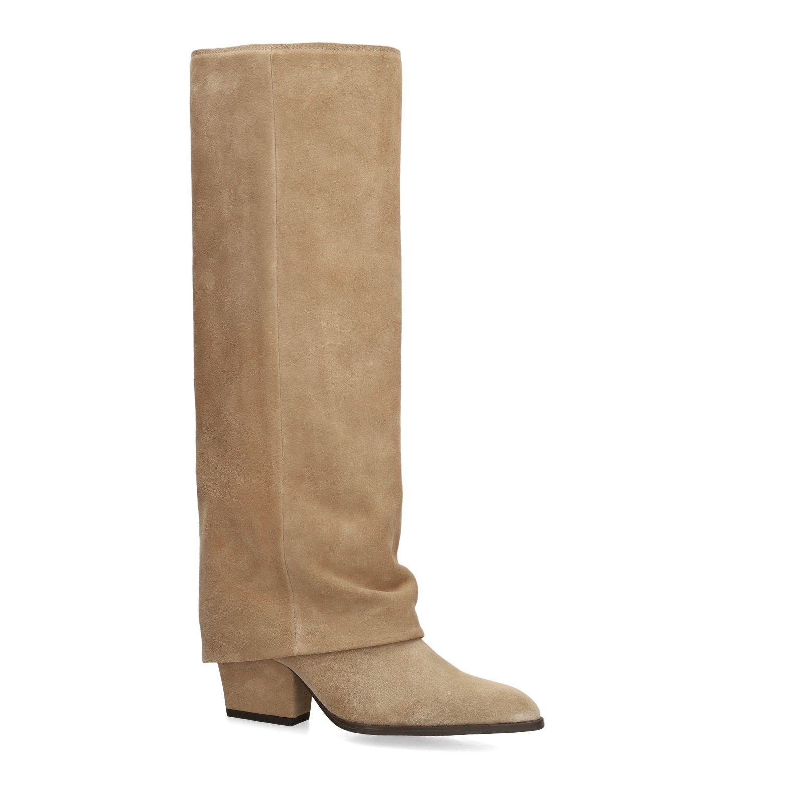 Beige suède hoge laarzen met flap