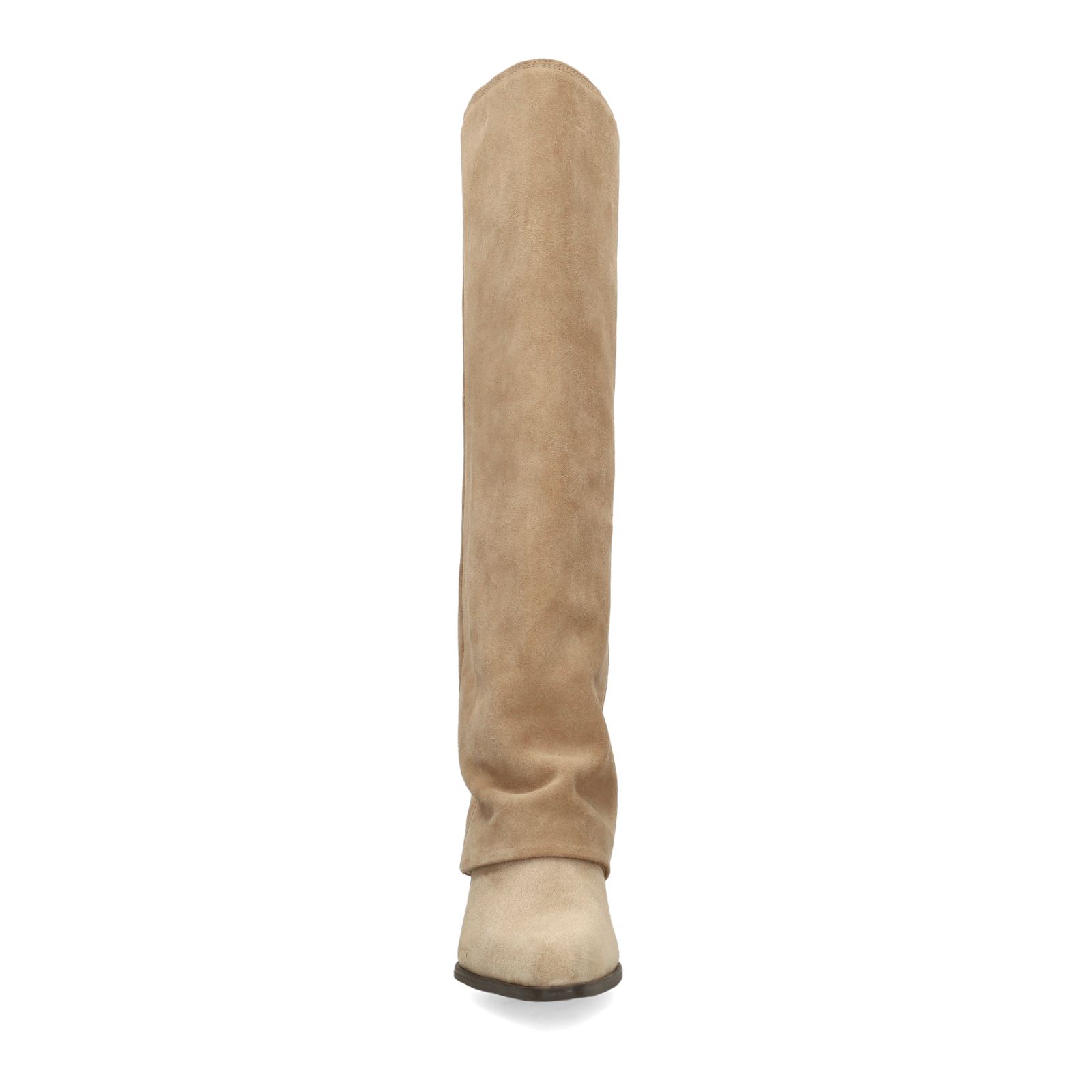 Beigefarbene Veloursleder-Stiefel mit Umschlag