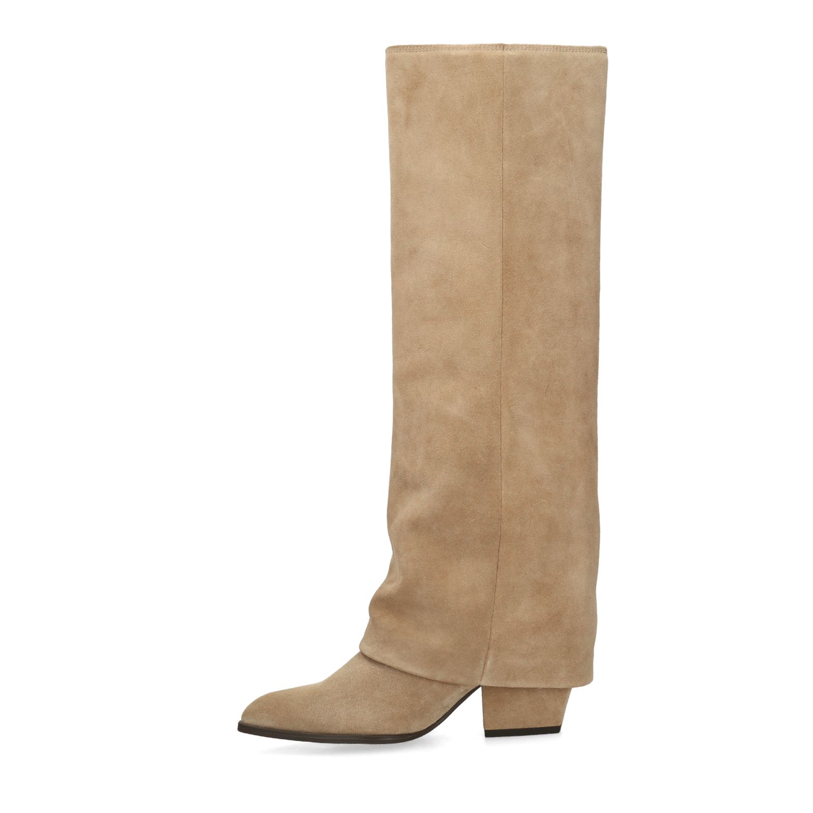 Beige suède hoge laarzen met flap