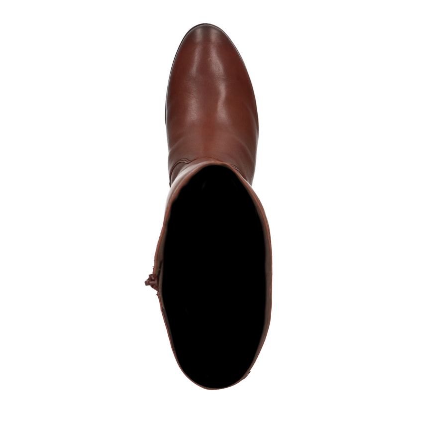 Cognacfarbene Lederstiefel mit Absatz und hohem Schaft
