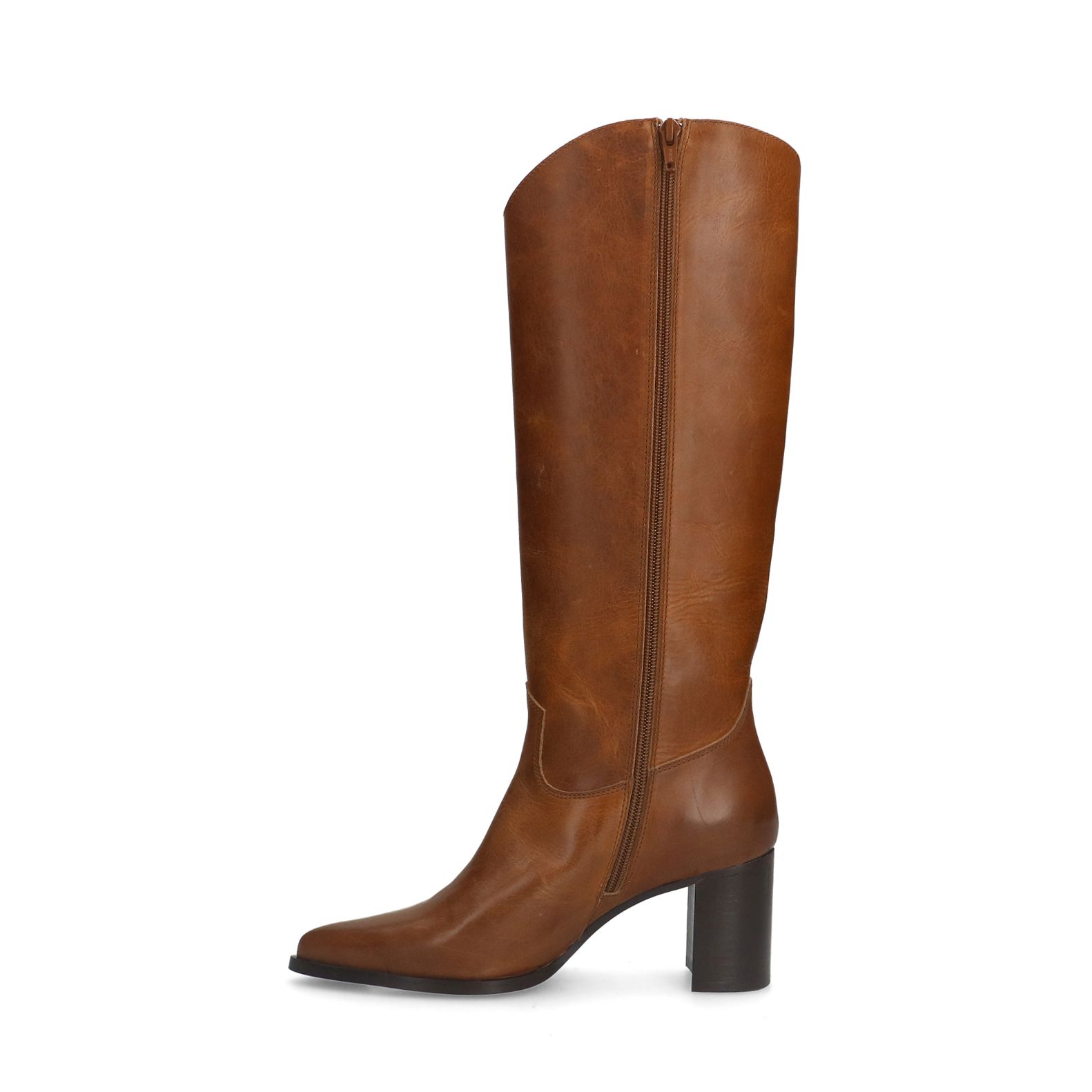 Cognacfarbene Lederstiefel mit Absatz | Hohe stiefel | Manfield 