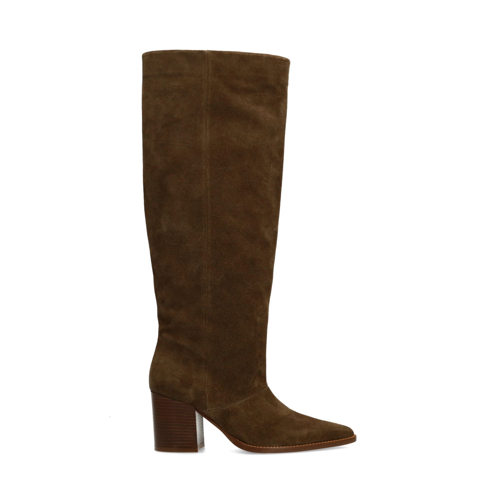 Taupefarbene Veloursleder-Stiefel mit Absatz