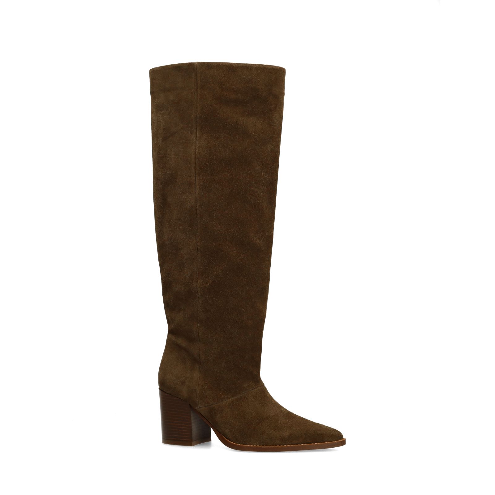 Taupefarbene Veloursleder-Stiefel mit Absatz