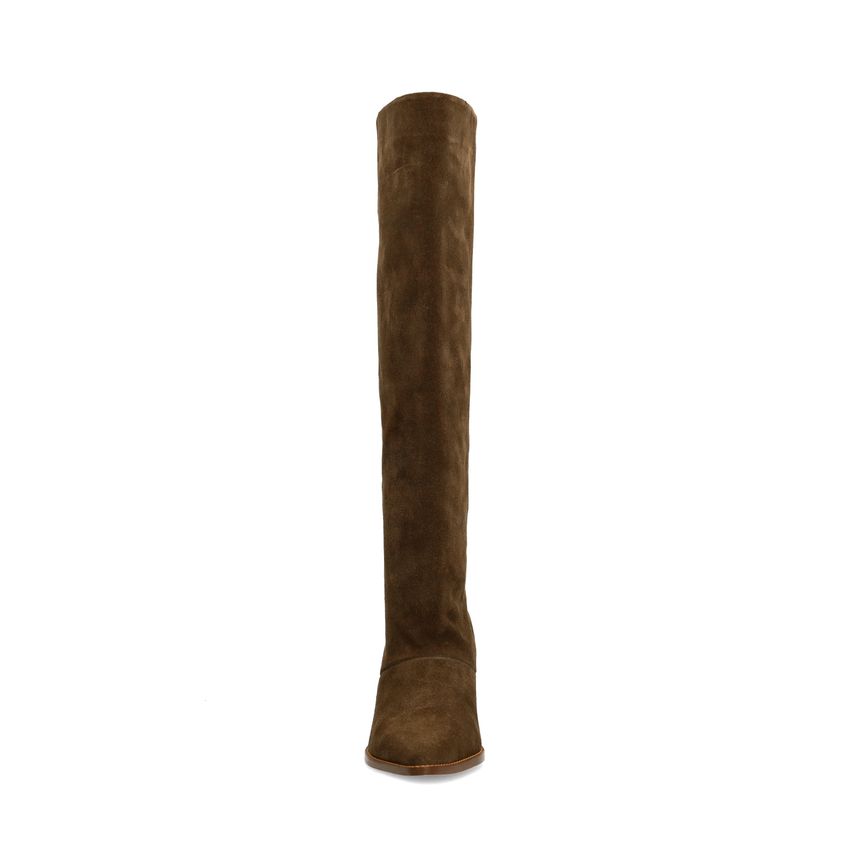 Taupefarbene Veloursleder-Stiefel mit Absatz