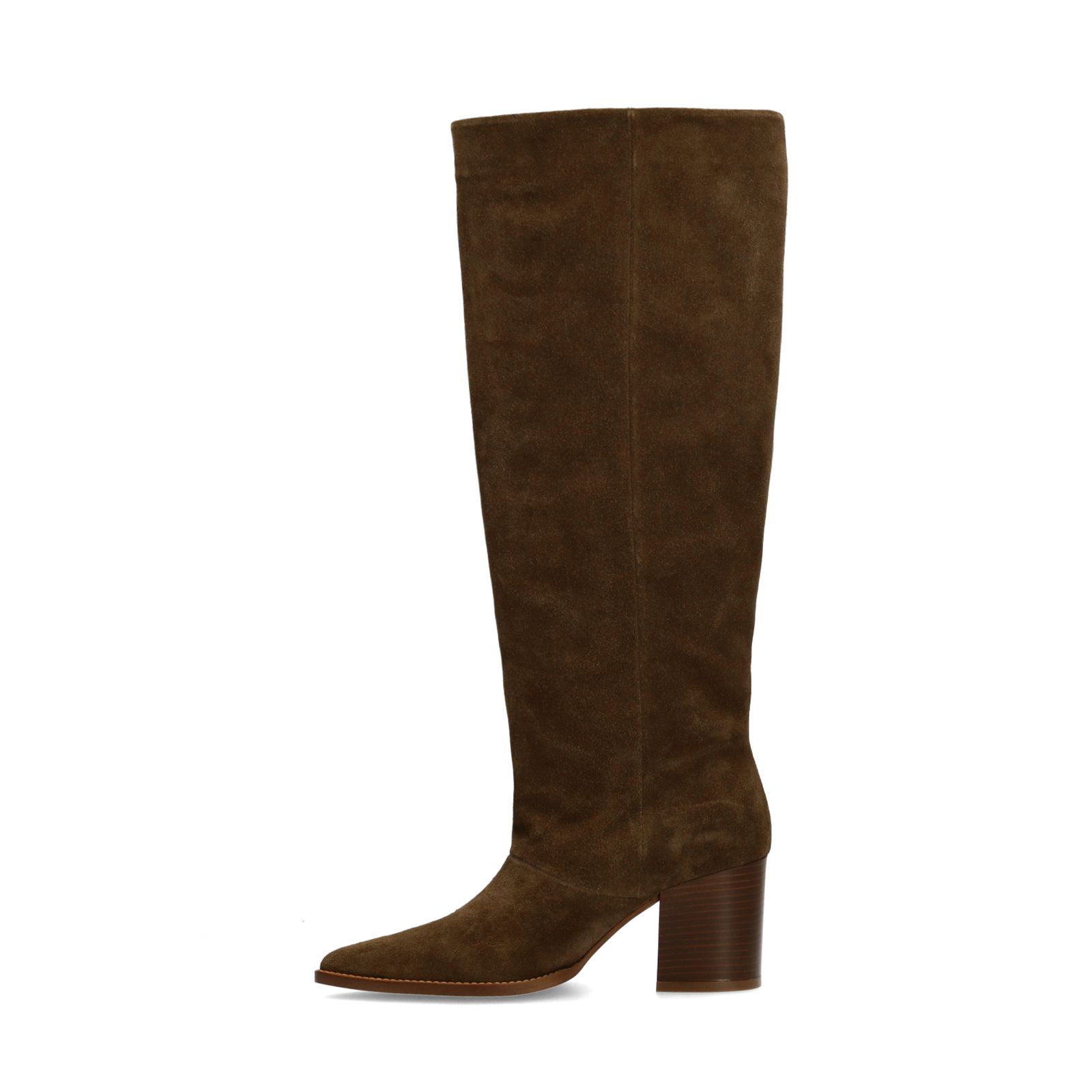 Taupefarbene Veloursleder-Stiefel mit Absatz