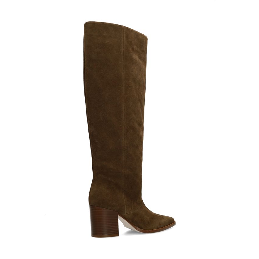 Taupefarbene Veloursleder-Stiefel mit Absatz