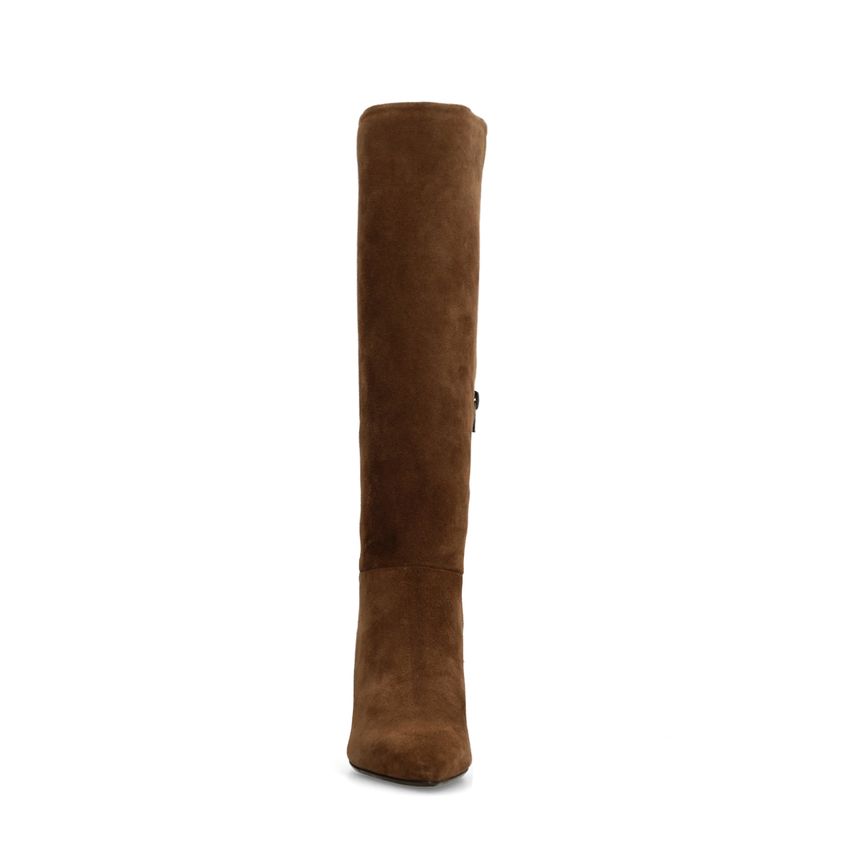 Taupefarbene Veloursleder-Stiefel mit Absatz