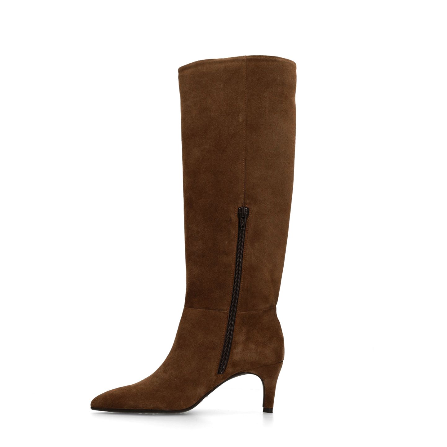 Taupefarbene Veloursleder-Stiefel mit Absatz