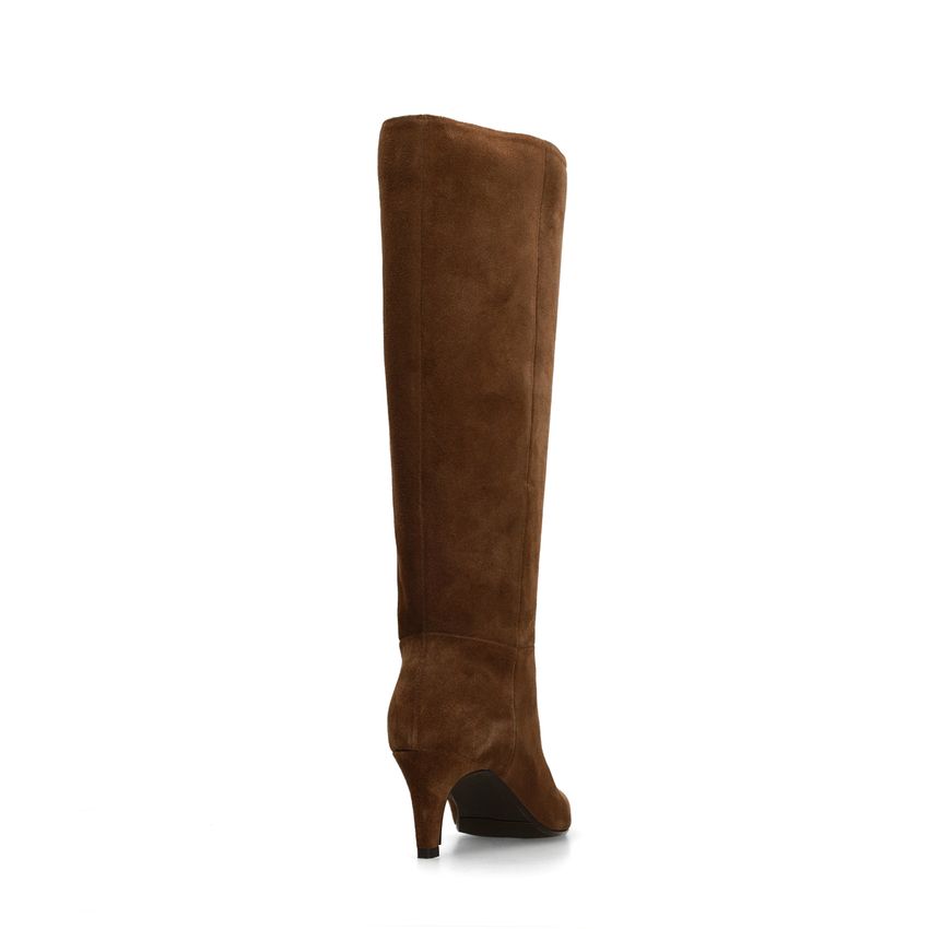 Taupefarbene Veloursleder-Stiefel mit Absatz