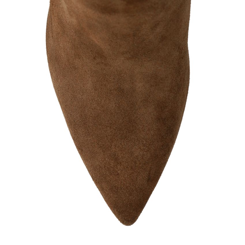 Taupefarbene Veloursleder-Stiefel mit Absatz