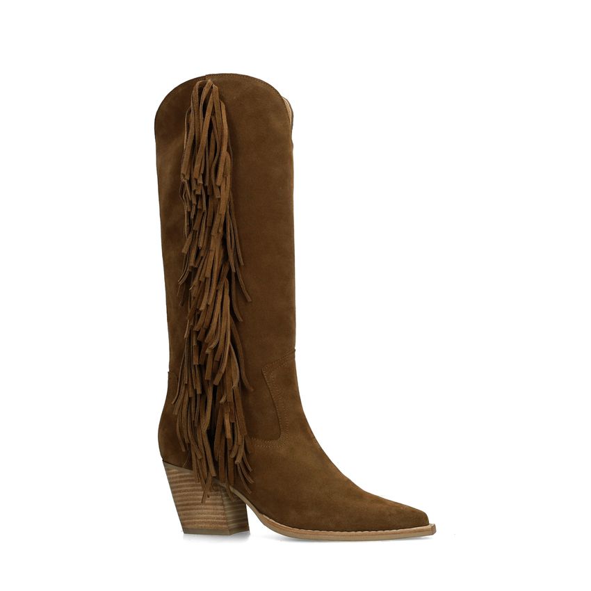 Braune Veloursleder-Cowboystiefel mit Fransen