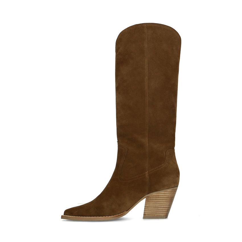 Braune Veloursleder-Cowboystiefel mit Fransen