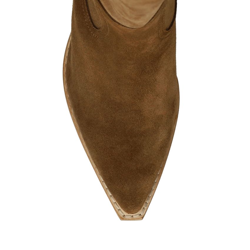 Braune Veloursleder-Cowboystiefel mit Fransen