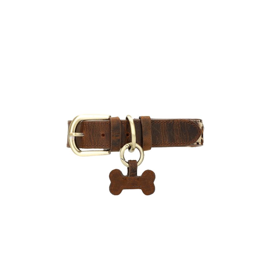 Bruine leren leopard honden halsband - S/M/L