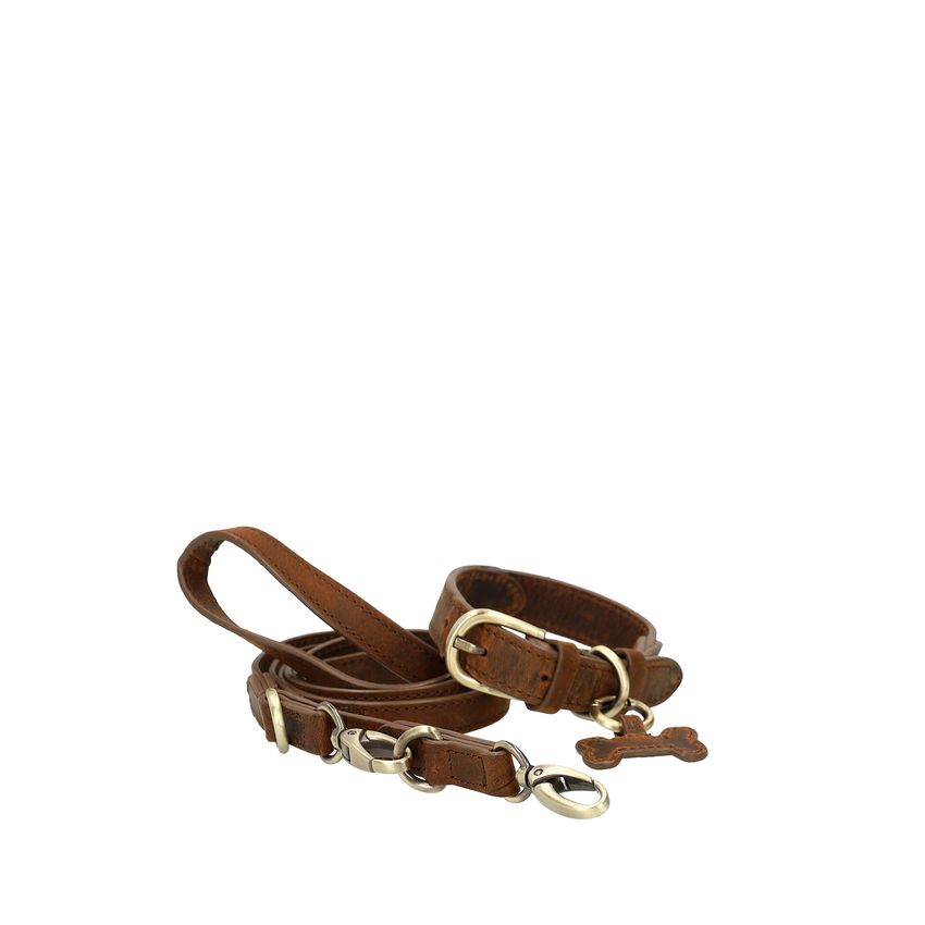 Bruine leren leopard honden halsband - S/M/L