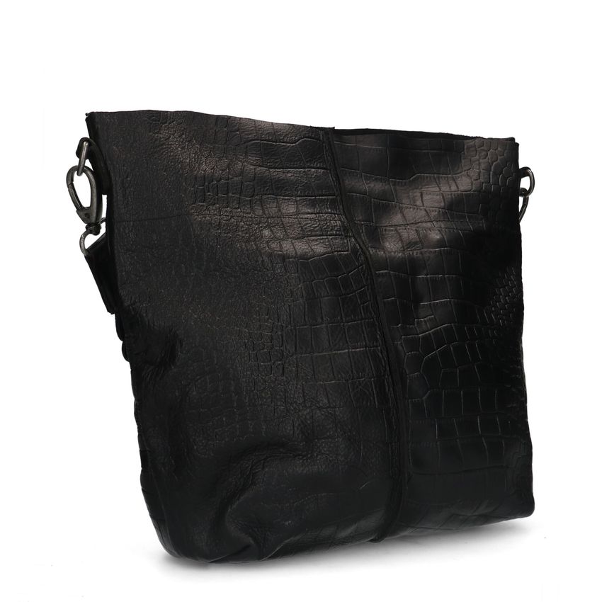 Zwarte leren shopper met crocoprint