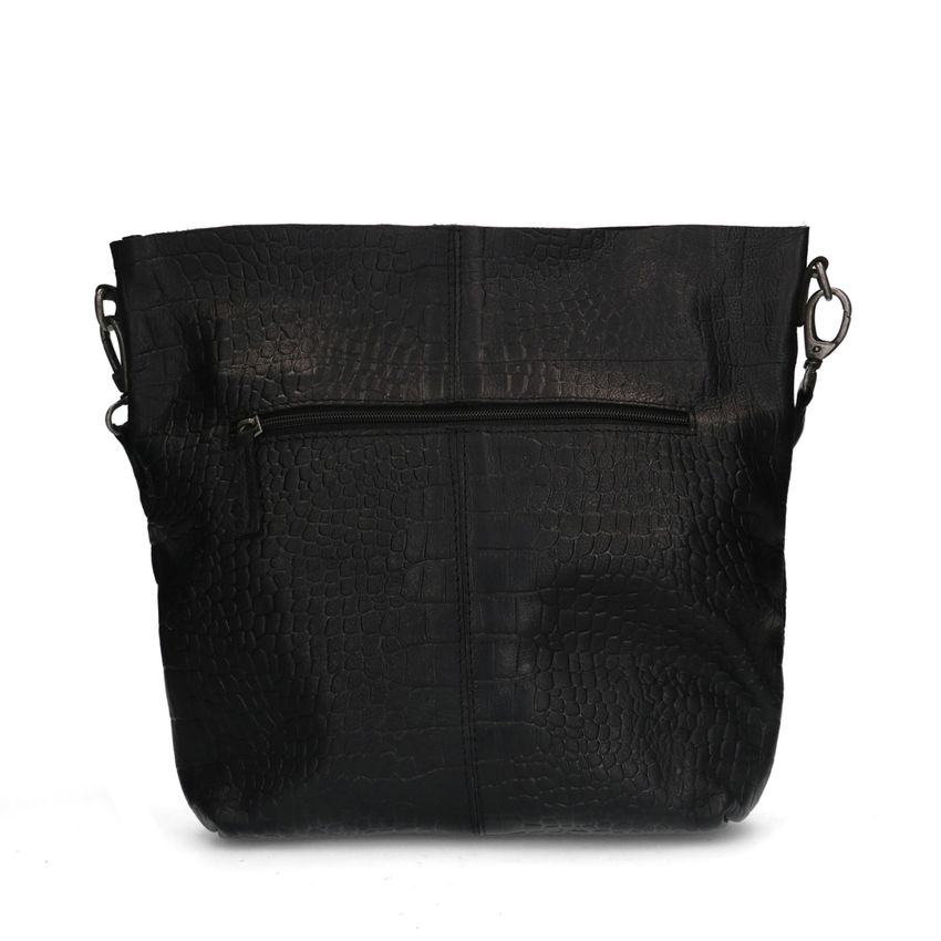 Zwarte leren shopper met crocoprint