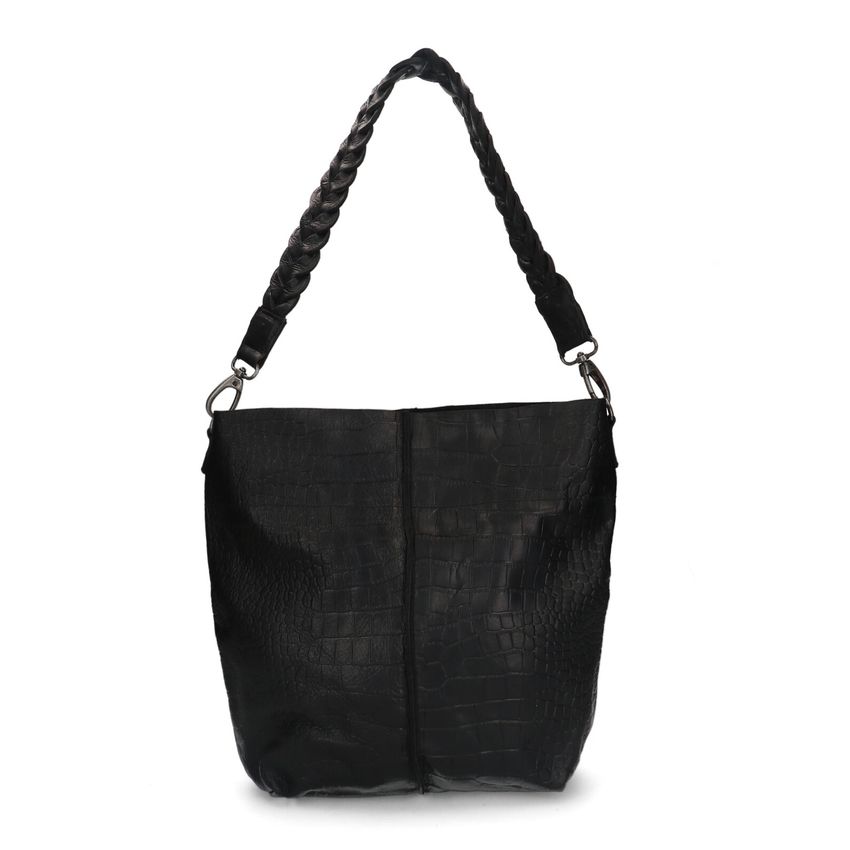 Zwarte leren shopper met crocoprint