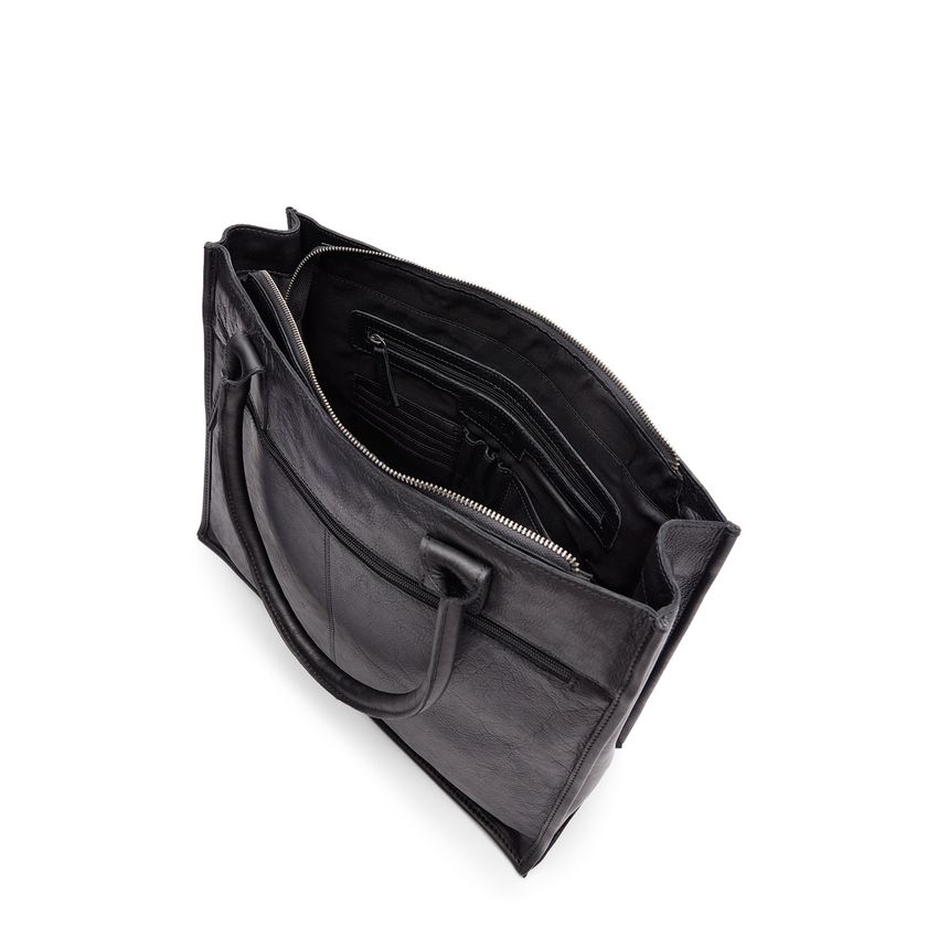 Zwarte leren shopper