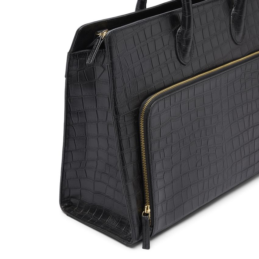 Zwarte leren croco shopper