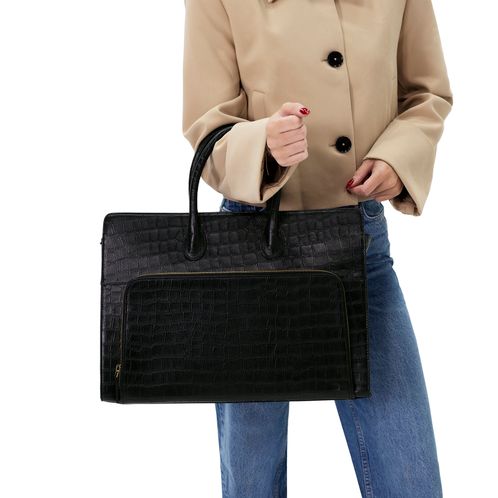 Zwarte leren croco shopper