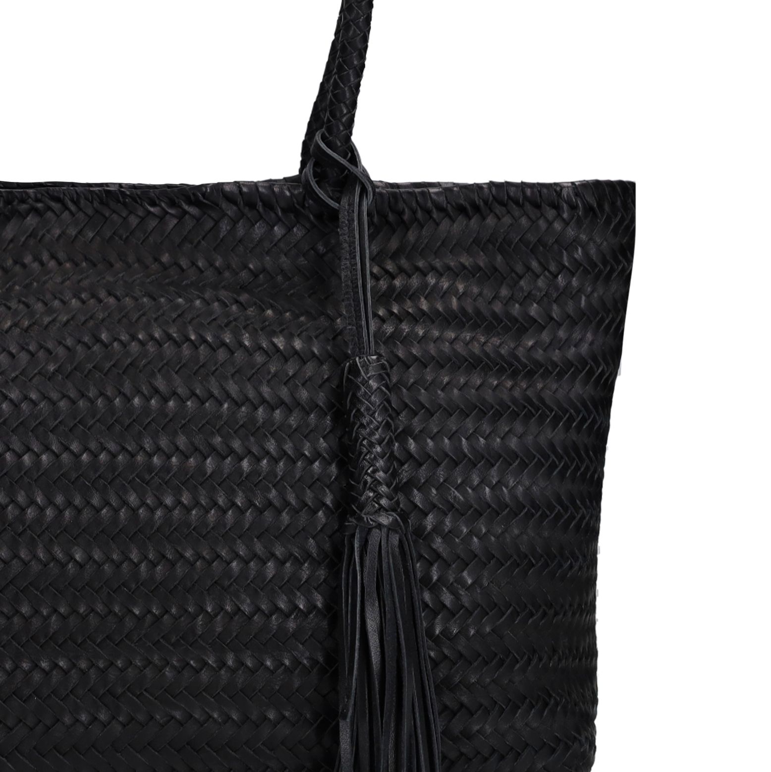 Schwarze Lederhandtasche mit Flecht-Details