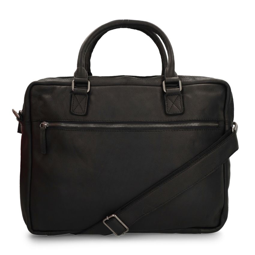 18 inch- zwarte leren laptoptas