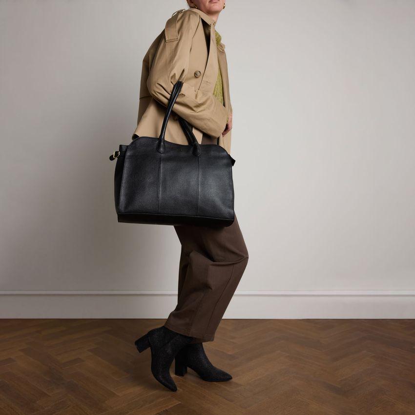 Zwarte leren shopper