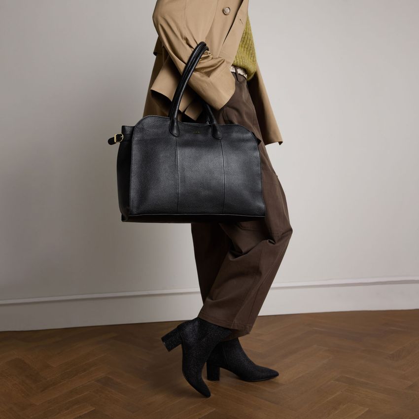 Zwarte leren shopper