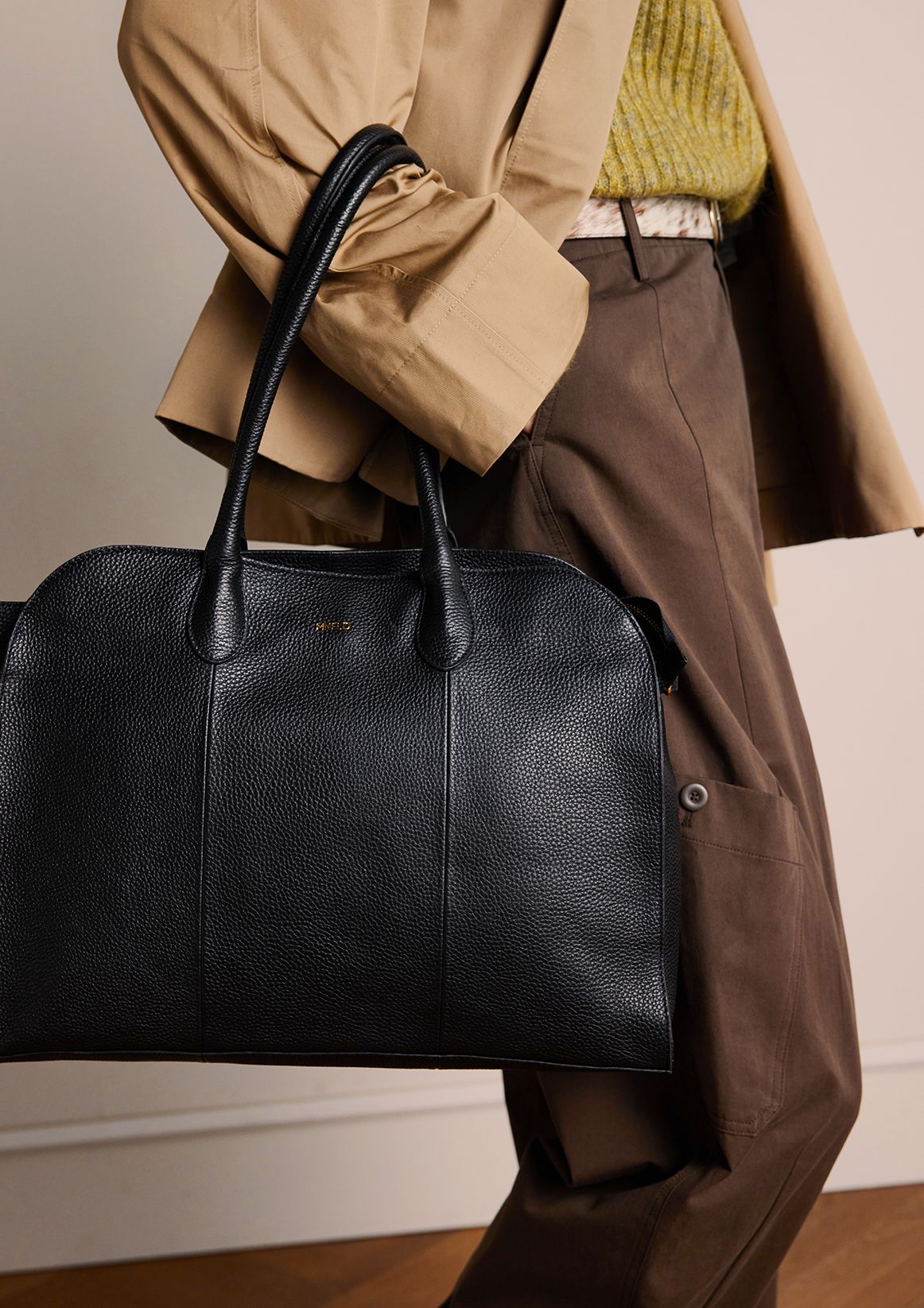 Zwarte leren shopper