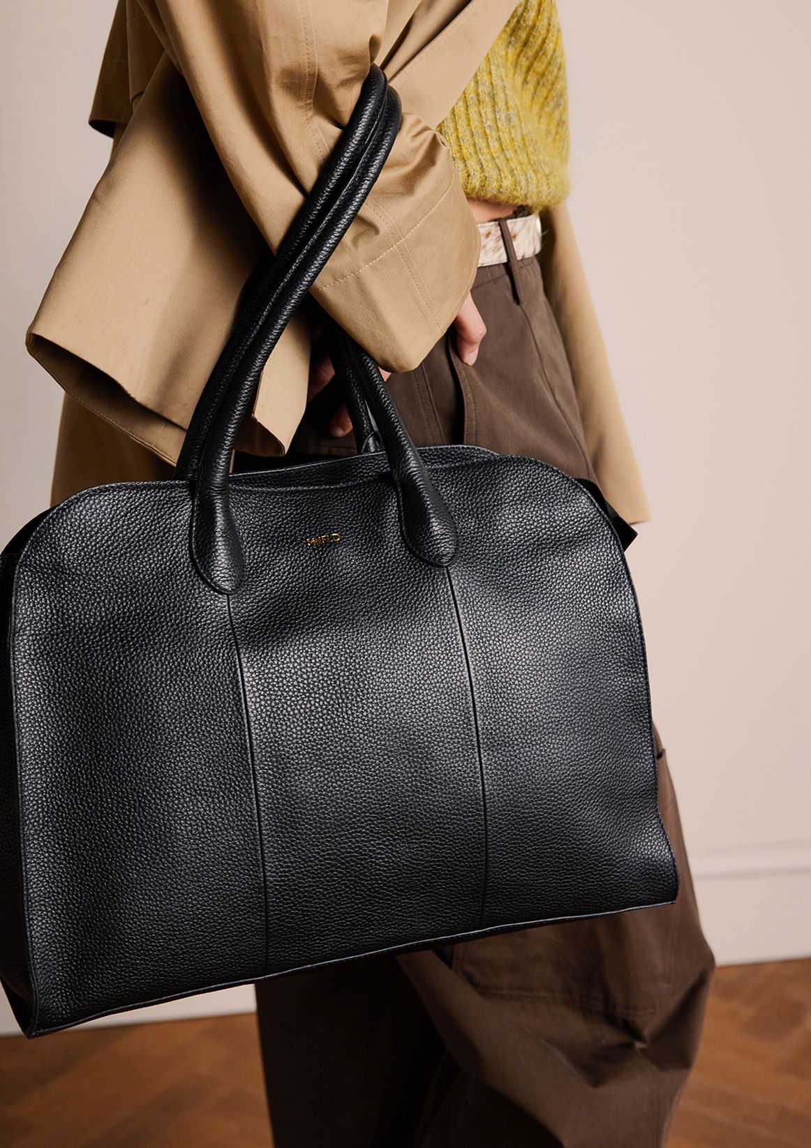 Zwarte leren shopper