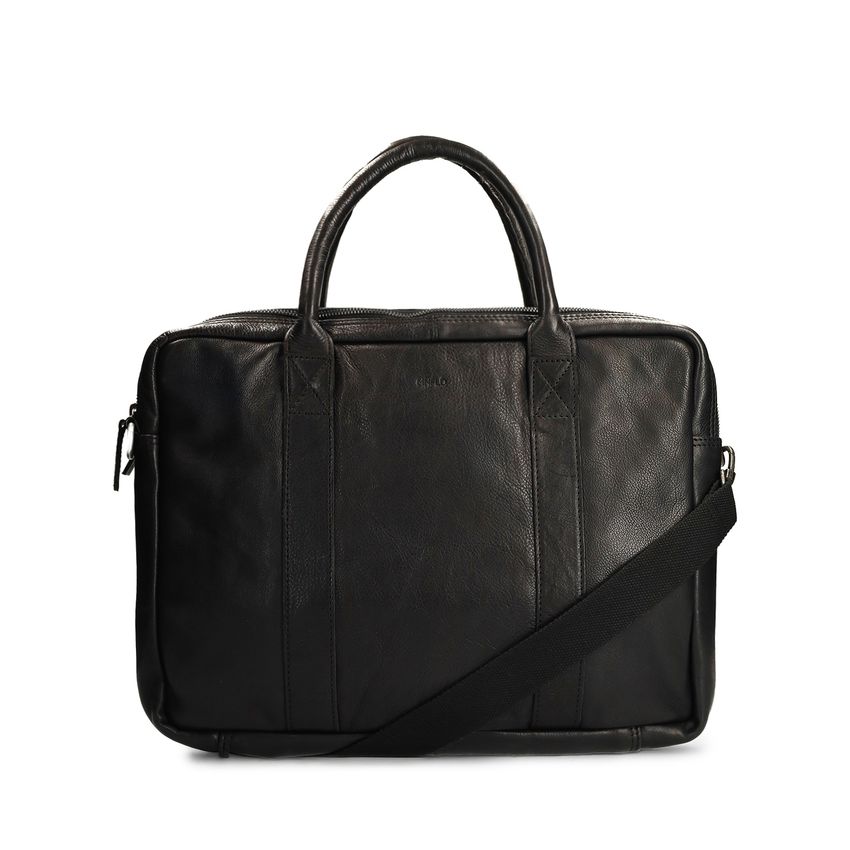 Zwarte leren laptoptas