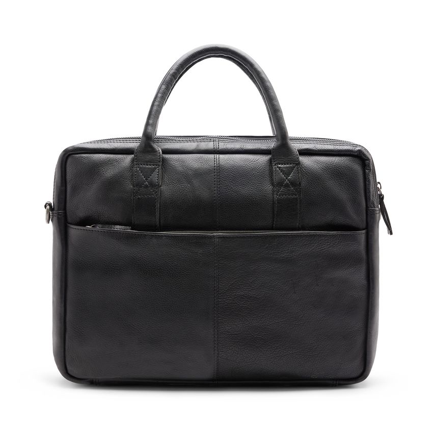 18 inch zwarte leren laptoptas